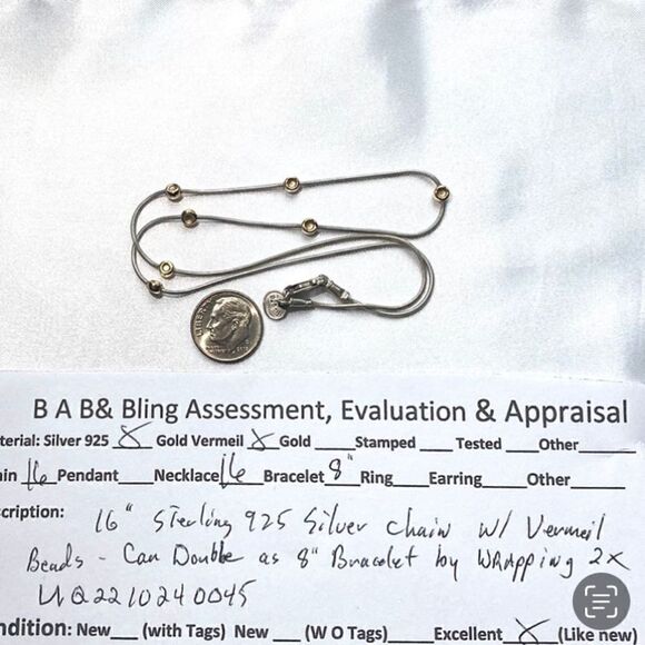 UQ# Sterling 925 Silver Chain w/ Vermeil accent Beads - Picture 10 of 10